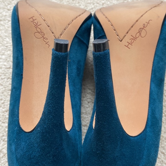 Like New! Halogen Women’s Hakatrina Teal Suede Peep Toe Bootie Heels - Picture 9 of 12